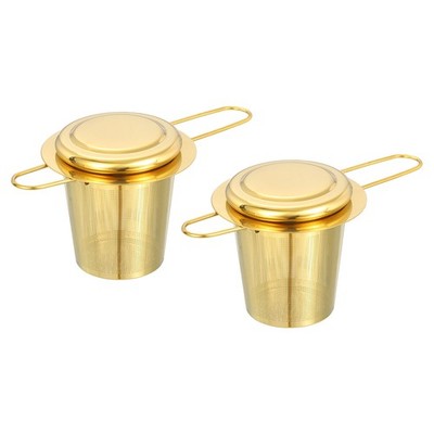 2Pcs Tea Infuser Filter Tea Strainer with Foldable Handle Gold