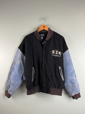 VTG 90s BUM Equipment Jacket Blue College Varsity Bomber Wool Denim Men's Large
