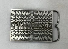 Vintage Bergamot Brass Works 1974 Pewter Optical Illusion Belt Buckle