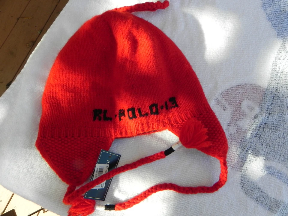 NUEVO POLO RALPH LAUREN ESQUÍ NIEVE SOMBRERO/GORRA OREJERAS CORDEROS LANA PONY GRANDE ROJO TALLA 1 Foto 2 de 2