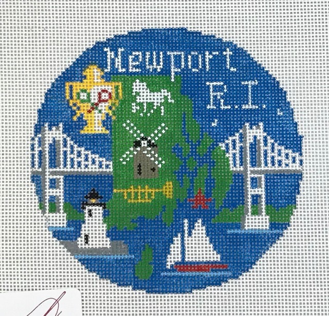 Hand painted Needlepoint canvas Newport Rhode Island ornament landmarks