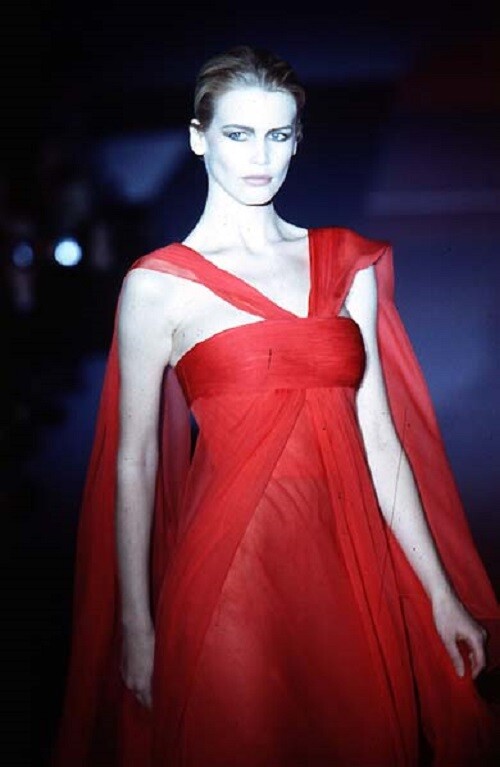 claudia schiffer red dress Claudia Schiffer in Blood-Red Dress, Menton, France by Helmut Newton on  artnet