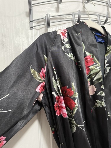 Apt 9 Intimates Womens L Silky Black Red Floral Pajama Kimono Robe Dark Romantic - Picture 5 of 20