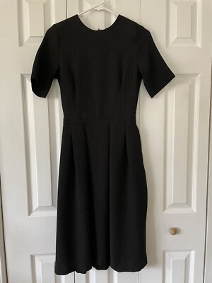 H&M Black Textured Midi Dress with Pockets size 4 Mad Men Mrs. Maisel MCM |  eBay