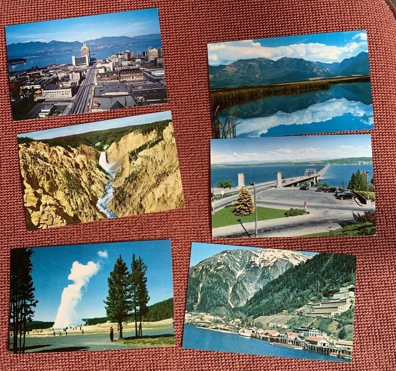 6 Northern Pacific Railway Postcards Parks YELLOWSTONE NORTH COAST VISTA DOME