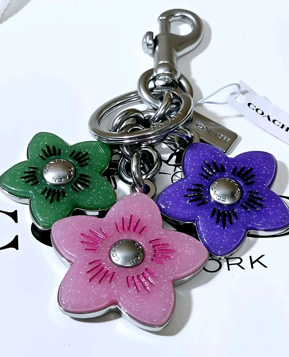 Coach Wildflowers Floral Cluster Bag Charm Keychain Flower Pink