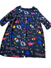 Size 26 Black Geometric Pattern Space Boho Hippie Short Dress Mini