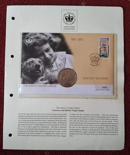 The Queen's Golden Jubilee $1 coin cover collection FDC. Guernsey, 2002.