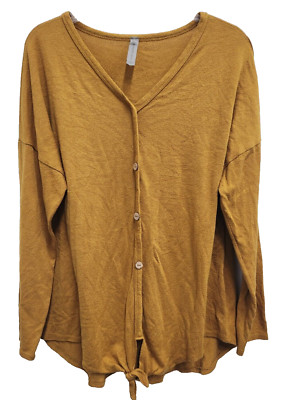 Honeyme Curvy Womens BOHO Top XL Honey Yellow Soft Knit Long Sleeve Oversized