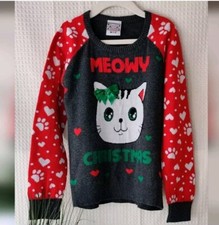 Well Worn Holiday Sweater "Meowy Christmas" Girls Size M 7-8 