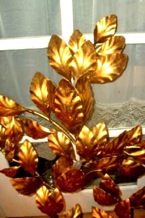 LÁMPARA DE PARED ITALIANA TOLE HOLLYWOOD REGENCIA DORADA HOJA GRANDE S SALVADORI ENORME Foto 3 de 4