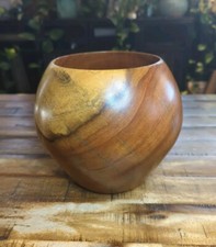 VRB Mesquite Wood Bowl Inlayed Turquoise Resin 6.5" x 7.5"