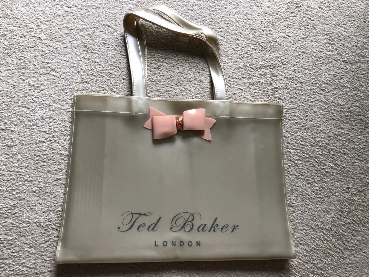 TED BAKER Gold Shiny PINK BOW PURSE SHOPPER TOTE BEACH BAG PVC Purse  15.25”X 11”