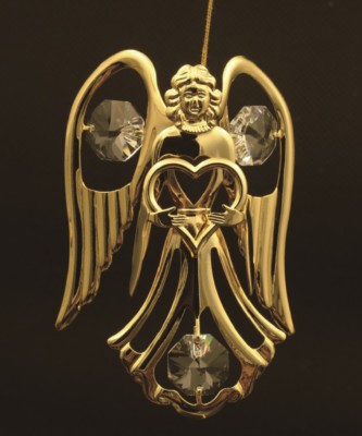 SWAROVSKI CLEAR CRYSTAL ELEMENTS STUDDED GOLDEN ANGEL FIGURINE 24K GOLD PLATED
