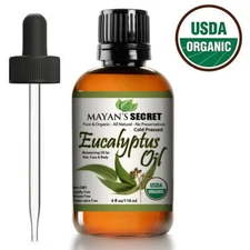 100% Pure USDA CERTIFIED ORGANIC Eucalyptus Essential Oil Huge 4oz Glass Bottle 