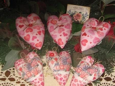 Valentine Decor 3 Appliqued LOVE Hearts 3 CONVERSATION Hearts Ornaments Handmade
