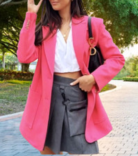 ZARA Oversized Straight Cut Bright Pink Blazer Jacket sz XS
