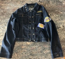 La Lakers Ladies Double Play Sports Wear - Black Denim Jacket Size: Large Nwt