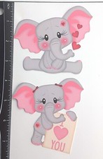 Lot of 2 Love Elephants Card Hearts SINGLE LAYER Embellishments 535