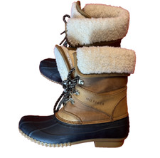 Tommy Hilfiger Women Size 6 M Faux Shearling Lined Duck Boots Tan Navy
