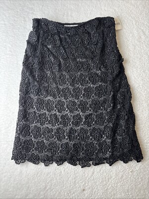 Bloomingdales Black Lace Overlay Side Zip Women's Skirt Size 8 NWT