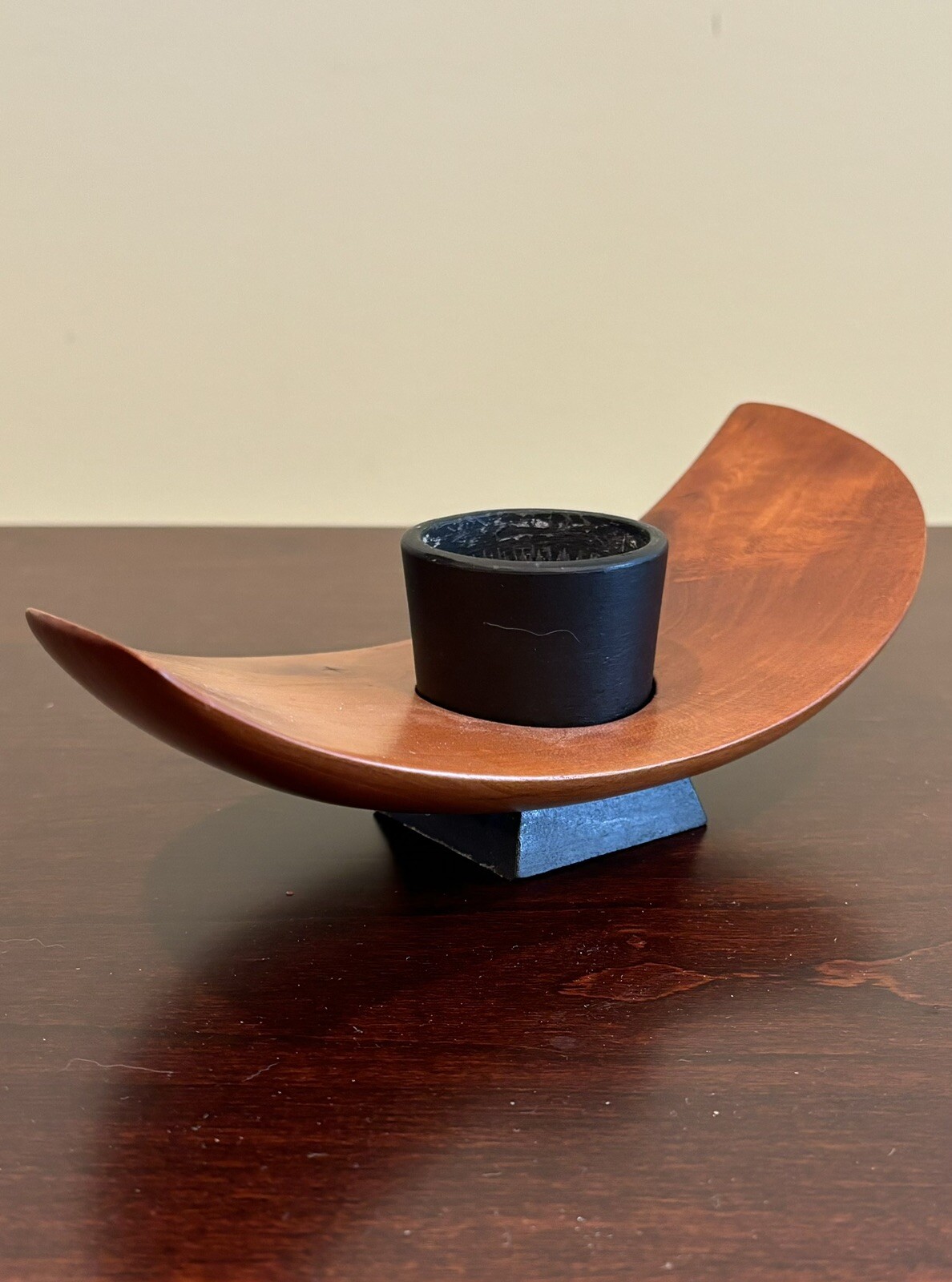 Ikebana Display Hawaiian Curly Koa Wood Black Brass Frog Japanese