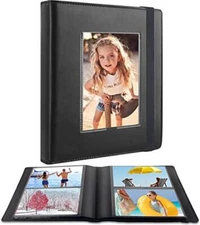 Photo Album 4x6 Photos PU Leather Cover Picture Book Black Inner Page with 