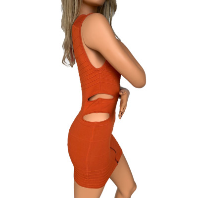 dark orange bodycon dress Sexy Elegant Above Knee Orange Bodycon Dress Orange / XL