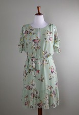 LAUREN RALPH LAUREN $129 Keyhole Lined Ruffle Hem Belted Bow Dress Size 16