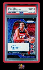 2024-25 Prizm Bub Carrington Blue Shimmer Signature FOTL 19/25 PSA 10