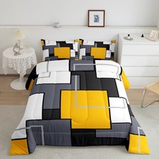 Geometric Comforter Set for Boys Girls Yellow White Grey Black Buffalo Check ...