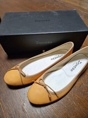 Repetto Leather Ballet Flats Beige Bow Round Toe EU 37 US 6.5 Box France