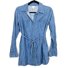 Isabel Maternity Chambray Button Down Shirt Belted Blue Size XS