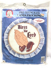Colortex Candlewicking Kit Bless Us Lord Pre Stenciled Lace Hoop NEW Vtg 1984
