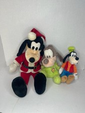 Disney Goofy Plush Stuffed Animal Lot of 3 Santa Claus, Pajamas, and Classic