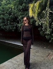 Women's Long-sleeved Mesh Dress, Casual Dress, Machine Washable Fabric