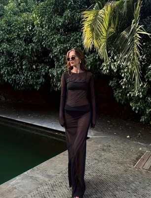 Women's Long-sleeved Mesh Dress, Casual Dress, Machine Washable Fabric