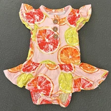 Posh Peanut Baby Girls Ruffled Twirl Bodysuit Dress 0-3 Mons Bamboo Citrus Print