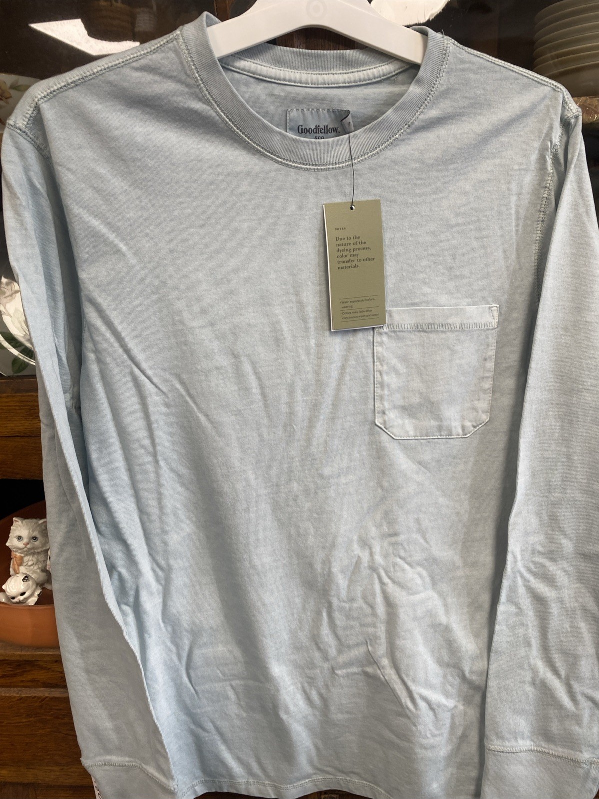 Goodfellow & Co Men's Size Medium Blue 100% Cotton Long Sleeve Pocket T-shirt