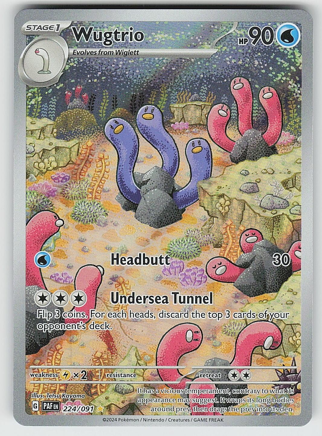 Wugtrio 224/091 Illustration Rare Paldean Fates Pokemon Holo NM