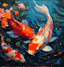 ORIGINAL Oil PAINTING on Canvas Koi fish  10x10 in Textured Art  Сustom Order