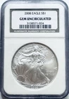 2008 $1 American Silver Eagle .999 Fine Silver.   Graded-NGC