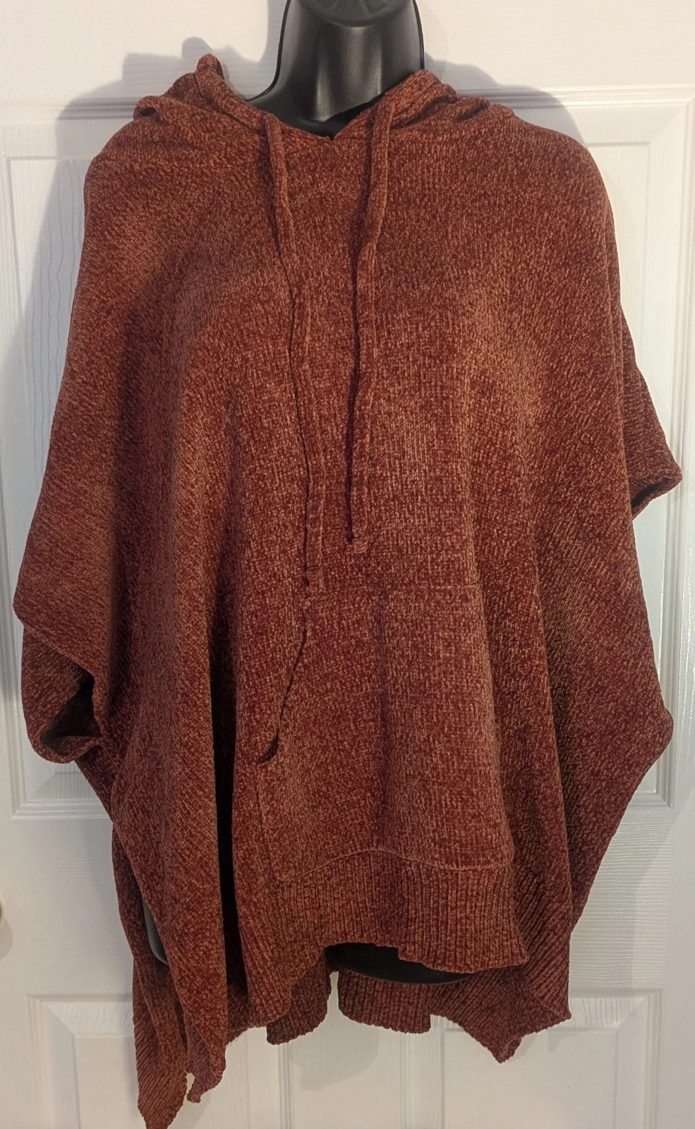 Oversized Cozy Poncho Hoodie Smokey Crimson Rust Soft Boho Fall Winter Women
