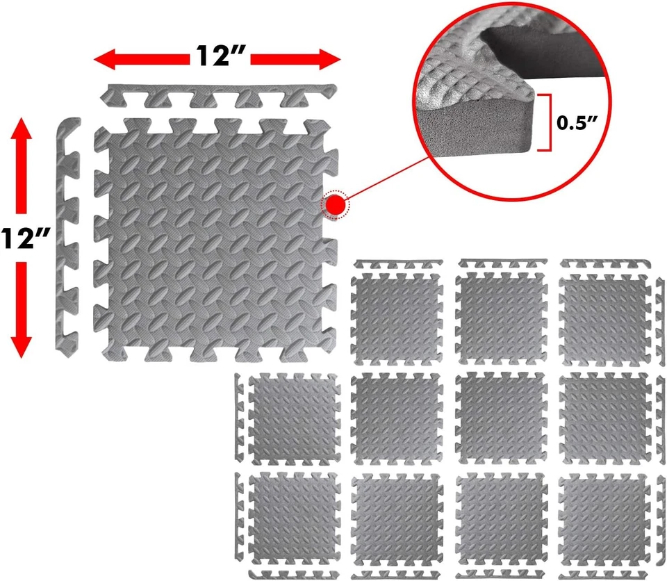 12PCS Interlocking EVA Foam Puzzle Mat – Gym & Home Exercise Flooring Tiles USA - Image 3 of 4