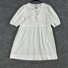 Ganni Dress 36 Poplin Bow Short Sleeve Mini White Puff Sleeve Feminine Girly