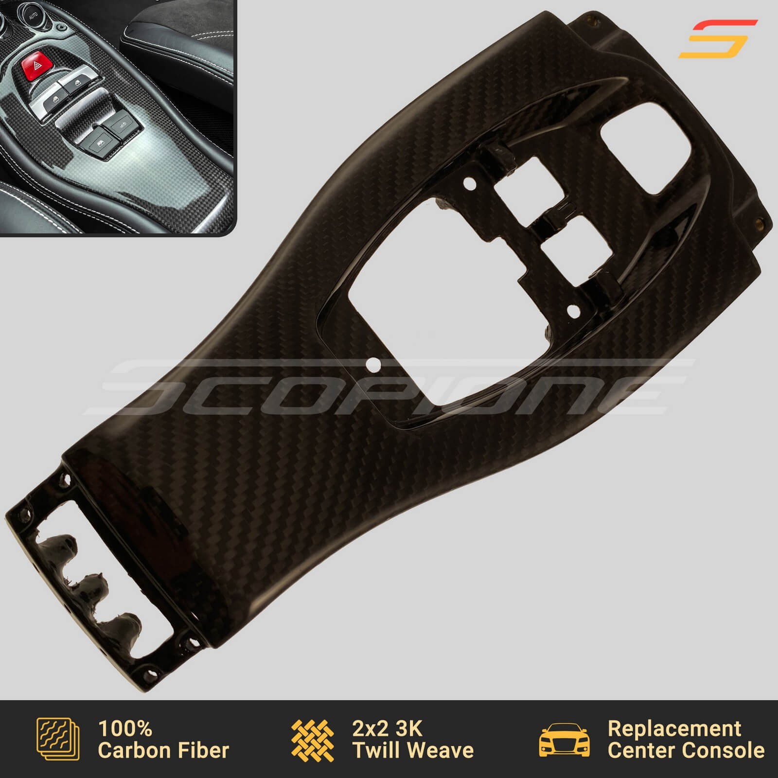 Scopione Carbon Fiber Center Console Switch Panel Trim for Ferrari 458 Italia