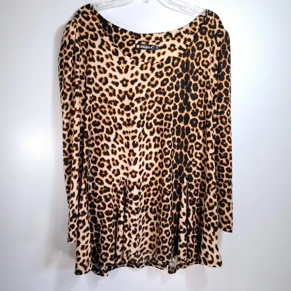 Allegra K Leopard Print Long Sleeve Tunic Top Womens plus size 3X Animal Print - Image 2 of 4