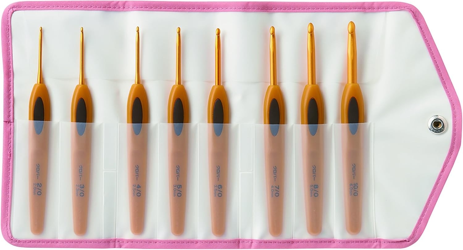 Soft Touch Handle Grip Crochet Hooks 8 Size 2.0-6.0Mm Set Clover Pen-E 43-606