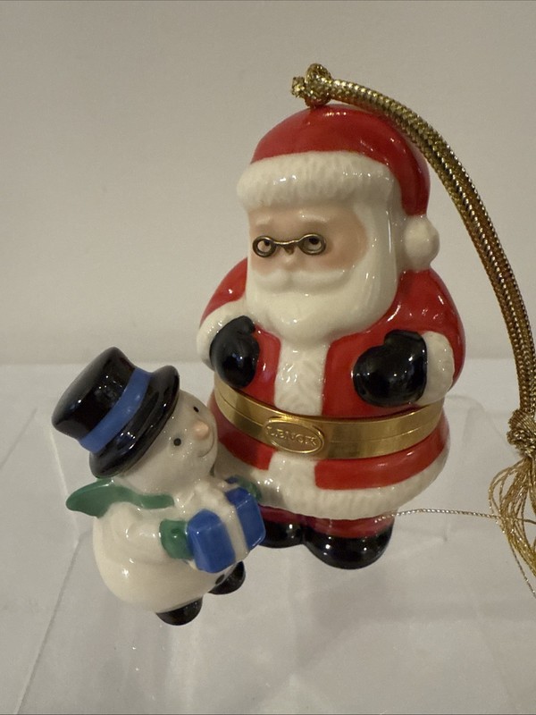 Lenox Santa & Snowman 2003 Ornament Hinged Trinket Box Gold Trim