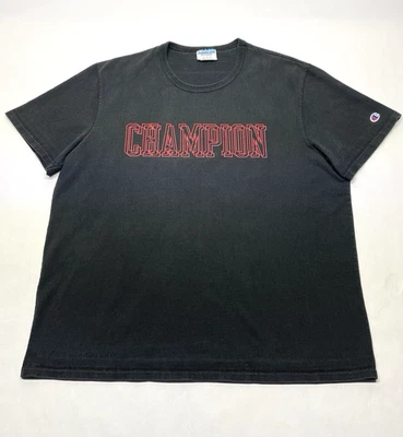Camiseta Champion Negra Roja Logo Para Hombre 2X Años 90 Y2K Desteñida Desgastada Ropa de Calle - Imagen 1 de 4